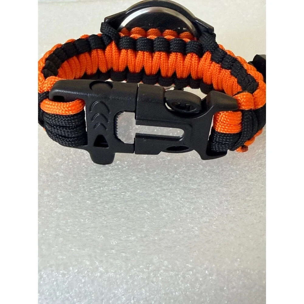 New Paracord Survival Tactical Watch with Compass Whistle & Fire Starter Orange